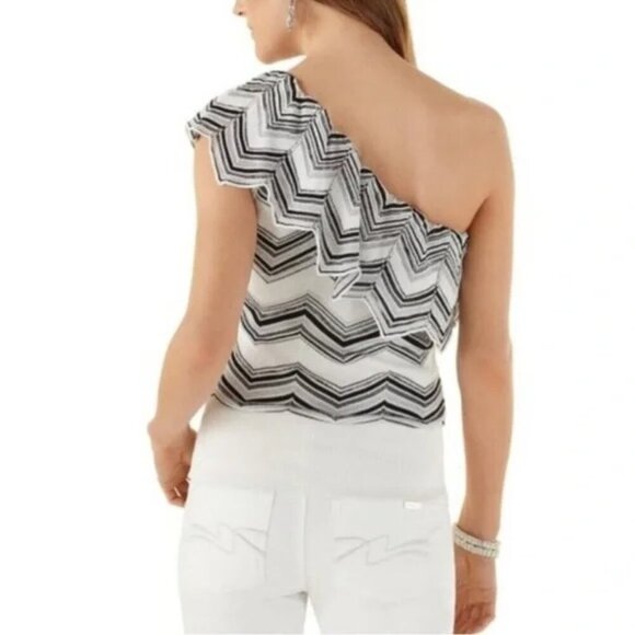 2/$30 White House Black Market Glittered One-Shoulder Zigzag Sweater Small #8918 - Picture 5 of 11